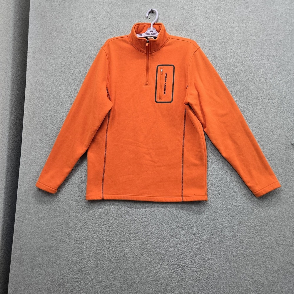 Under Armour Men Sweatshirt MEDIUM Orange Embroidered Fleece Brand Name Quarter